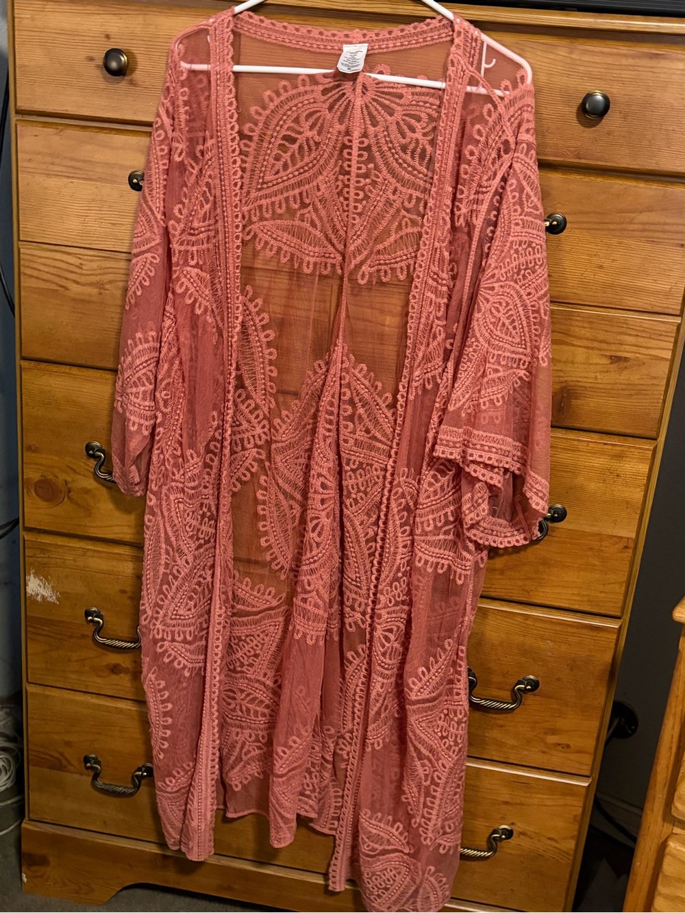 No Boundaries Bohemian Crochet Lace Kimono - Dusty Rose